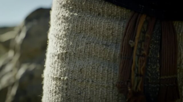 Close-up of Handwoven Textile, Beige Tones, Natural Fibers