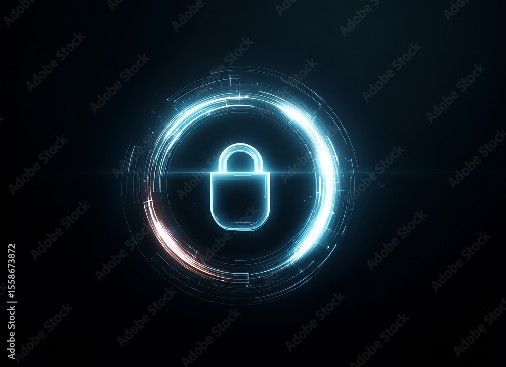 Aufkleber cybersecurity and data protection are symbolized by a glowing blue digital padlock situated at the c