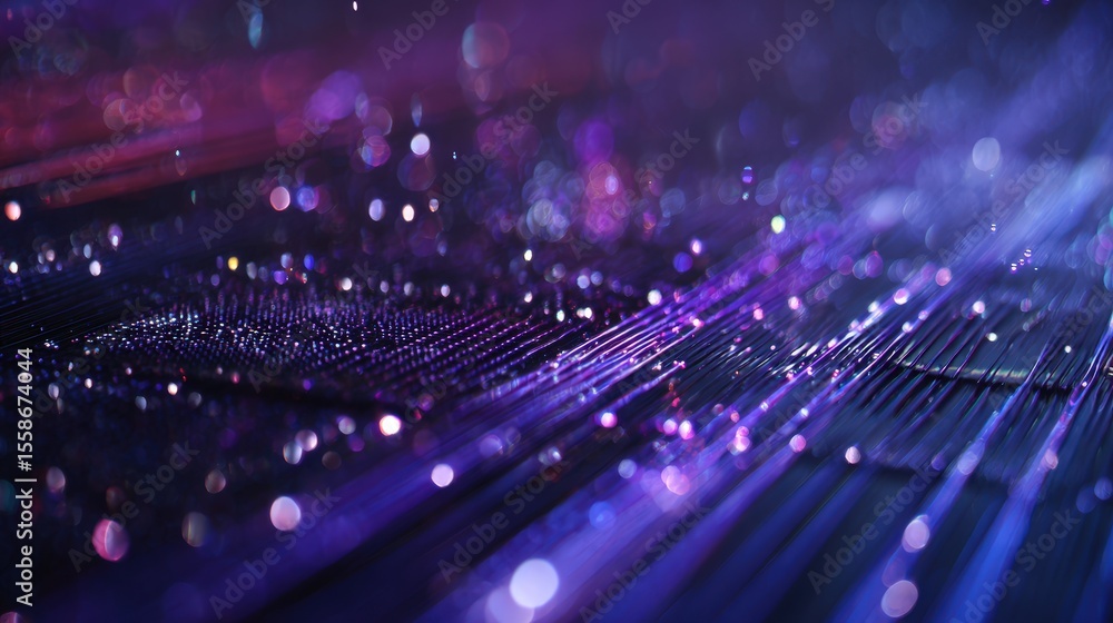 Poster a purple background with a multitude of sparkling lights. the lights are predominantly purple and bl