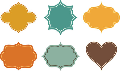 Set of six vintage decorative frames in earthy tones with different shapes