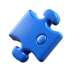 Glossy blue puzzle piece isolated against a black background for conceptual visuals