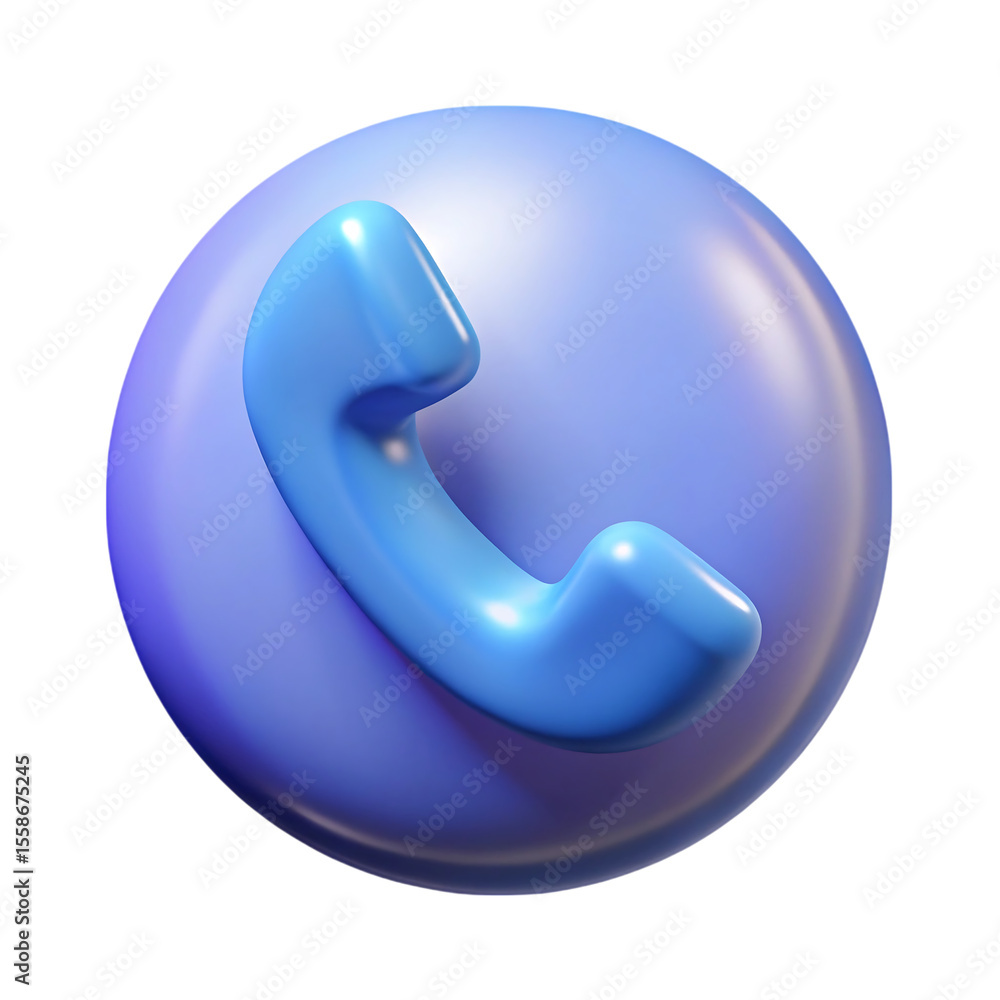 Poster glossy blue phone receiver floating on a rounded blue shape with a black background