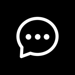Simple white speech bubble icon on black background.
