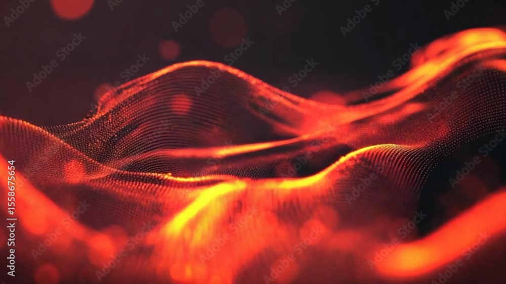 Poster abstract red particle wave formation flowing over dark background, dynamic and energetic
