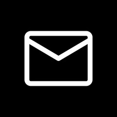 A white envelope icon displayed against a solid black background.