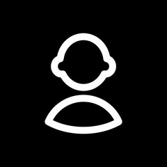 A simple, white outline of a person's head and shoulders on a black background.