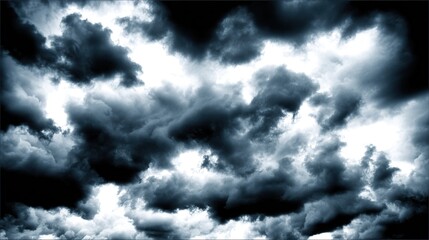 Dramatic storm clouds in deep blue, a sweeping skyscape with dynamic light, nature's raw power on display