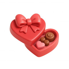 3D claymorphic heart-shaped box with assorted chocolate candies on transparent background