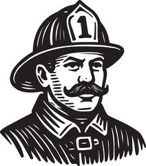 Firefighter vintage drawing vector illlustration