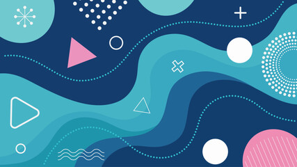 Abstract geometric background with modern shapes and wavy lines in blue tones