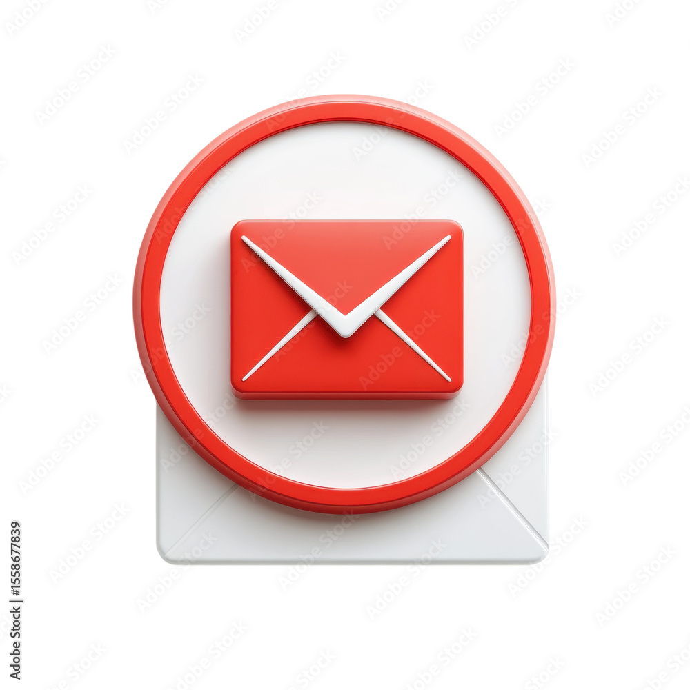 Poster email alert notification red envelope incoming message important mail new on transparent background