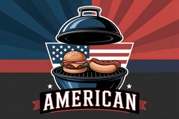 American grill with hotdog and burger
