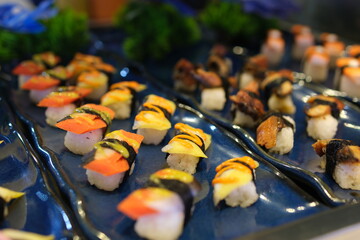Tray of assorted sushi footage. High quality 4k footage