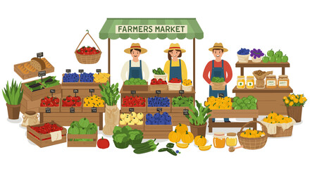 Farmers market vector illustration - fresh produce display for design and print