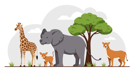 African safari animals vector illustration for kids' educational poster in flat style © Maureen