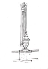 Obraz premium Black and white sketch of an urn and pillar.