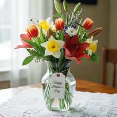 Floral bouquet with lilies and daffodils