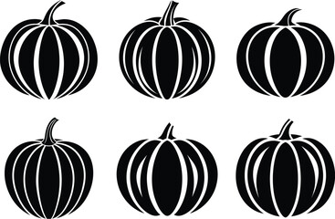 pumpkin silhouette set, halloween vegetable icons, black vector collection