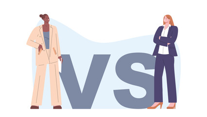 Business rivals. Female vs each other in job, misogyny concept. Office managers opposition, women confrontation in workplace, in political, opponents vector characters