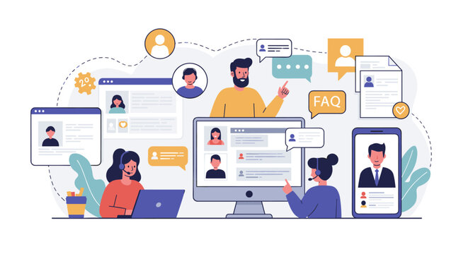 Team collaboration and communication vector illustration for business presentation in flat style