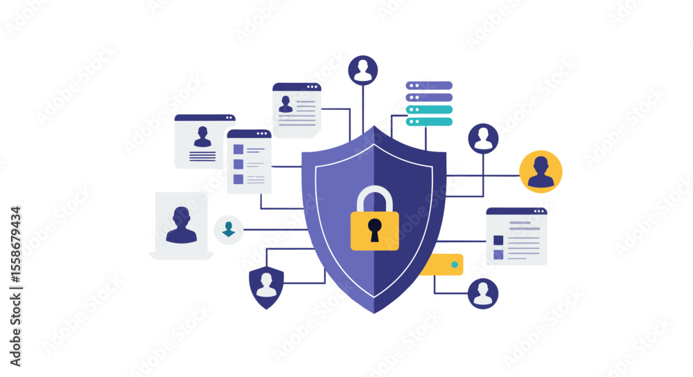 Poster data security network concept vector illustration for web design in a flat style