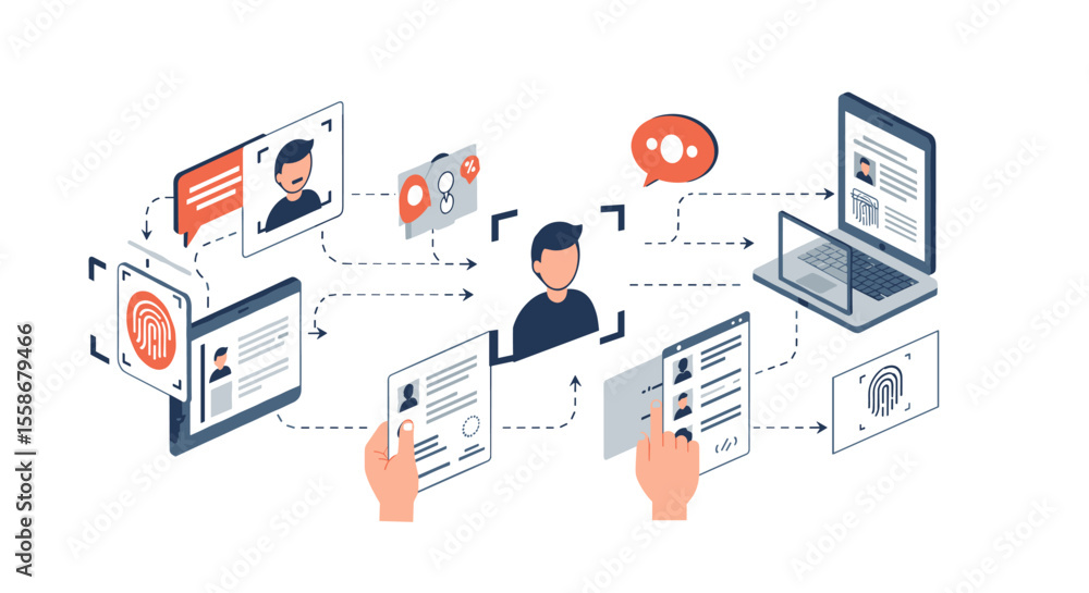 Poster digital identity verification vector illustration in a flat style for online security and technology