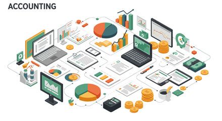 Accounting concept vector illustration for business insights and financial analysis in isometric style