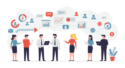 Business team communication concept vector illustration in flat style for web design