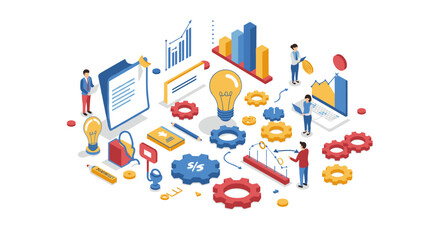 Business planning vector illustration: isometric design for strategy and analysis