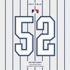Editable Text Effect Vector of White Jersey back college White number team sport printable embroidery Design for club, garment, printing, merchandise, basketball, baseball, football
