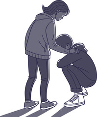 Teenager comforting a sad friend with a supportive gesture isolated on transparent background