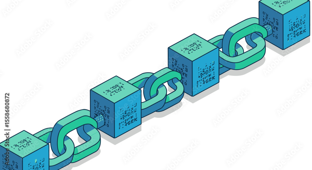 Aufkleber blockchain technology concept vector illustration - modern isometric design for digital currency and