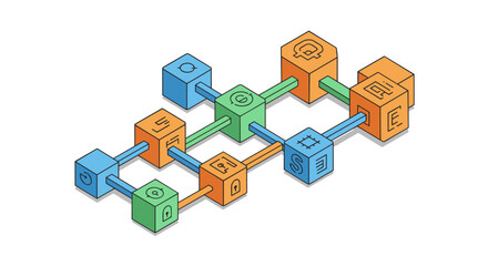 Blockchain concept vector illustration: isometric network design for technology and innovation posters