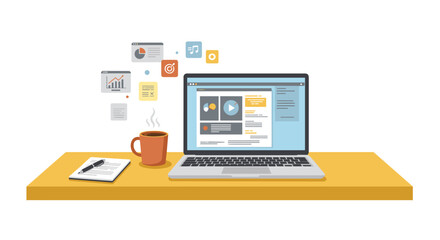 Digital workspace productivity concept vector illustration in flat style for design posters