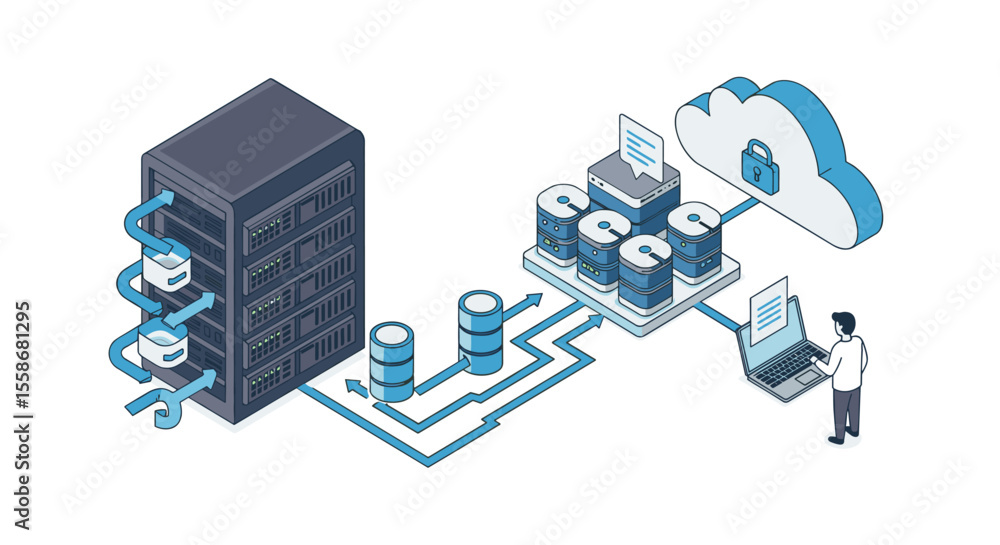 Aufkleber data network infrastructure vector illustration for technology design in isometric style