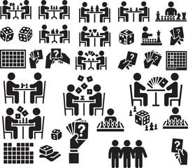 Black And White Game Icons Set Chess Checkers Dice Cards Board Games Pictograms vector