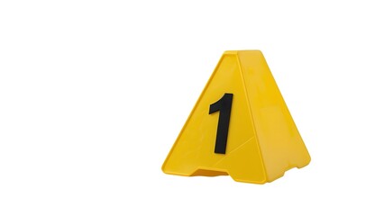 Isolated yellow crime scene marker evidence number one on white background for investigation concept on transparent background