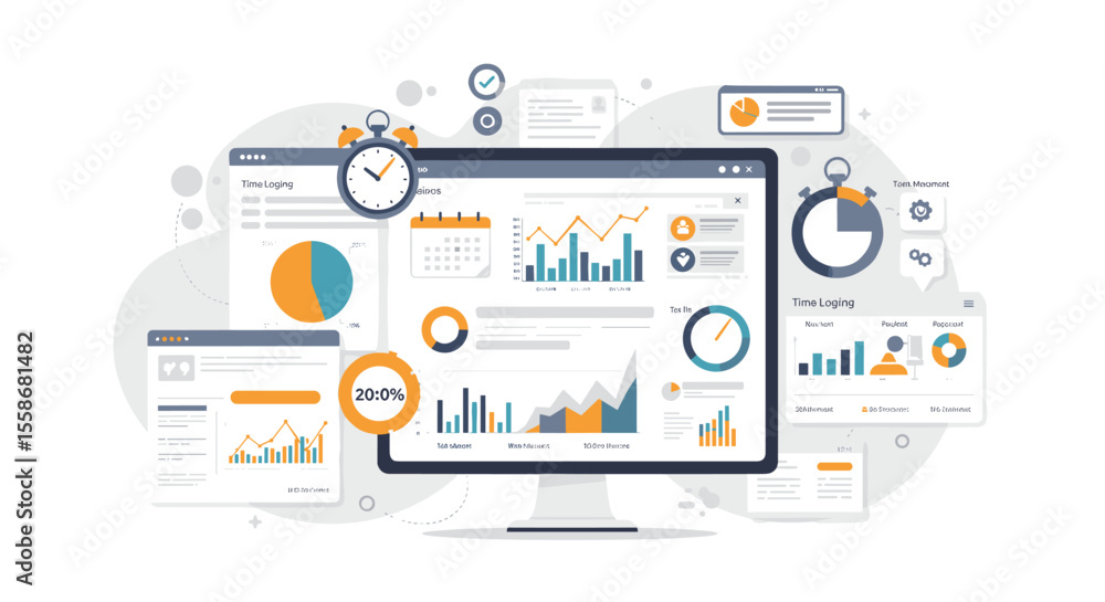 Poster business analytics dashboard vector illustration design for data visualization and finance in flat s