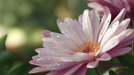 Image of a beautiful blooming flower with dewdrops on its petals