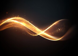 Elegant golden waves dancing across a dark canvas are adorned with glittering dust and light, imbuing the scene with a luxurious and sophisticated ambiance that is accentuated by the flowing lines