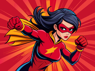 A superheroine wearing a pop art comic book mask