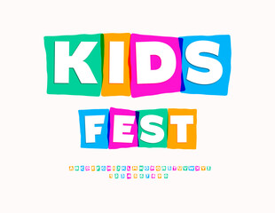 Vector Colorful banner Kids Fest. Bright Children Font. Bright Creative Alphabet Letters and Numbers. 