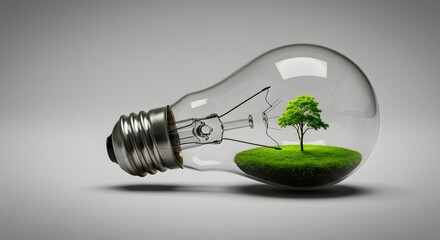 Eco-Friendly Light Bulb with Green Tree Inside: Sustainable Energy and Environmental Concept