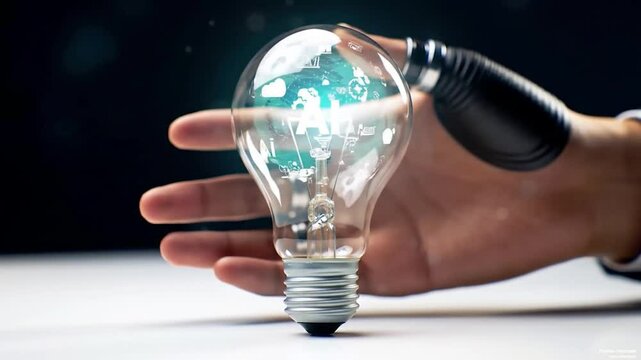 Innovation and Creative Idea Concept with Glowing Light Bulb in Businessman's Hands
