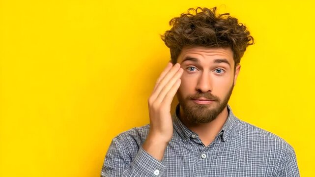 Young man making facepalm gesture, showing frustration or embarrassment after a mistake, isolated on solid AI