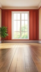 Fototapeta premium Bright and Airy Room with Natural Light, Modern Wood Flooring, and Minimalist Design Aesthetic