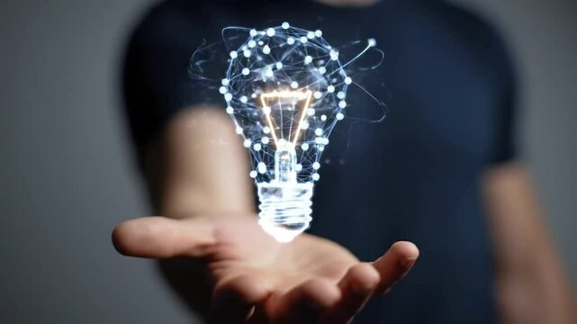 Innovation and Creative Idea Concept with Glowing Light Bulb in Businessman's Hands
