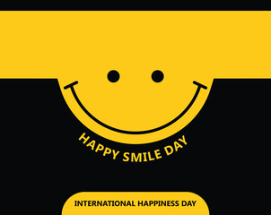 International happiness day template design with smile icon vector illustrated with yellow theme. Happy smile day 