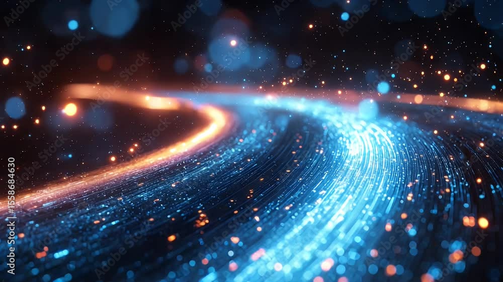 Poster abstract design with glowing lines and particles