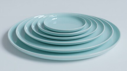 Obraz premium Stack of light blue ceramic plates for dinnerware set kitchenware home decor and table setting concept